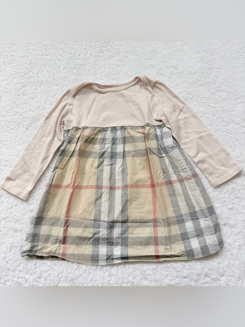 Burberry Baby Girl Dress 24m Nova Check Plaid One Piece Beige Skirt Kids Pink